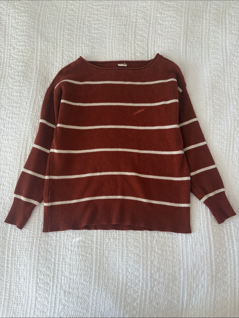 Garage Rust and Cream Striped Crewneck Sweater
